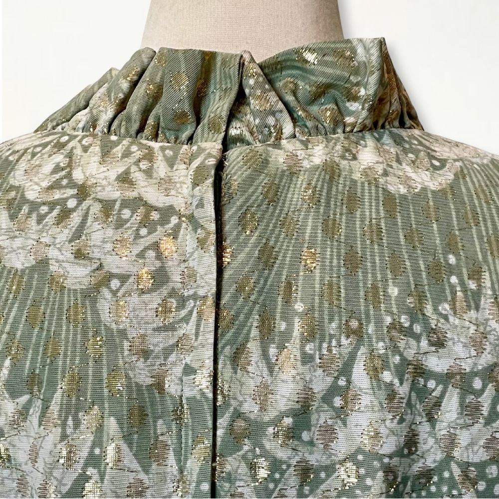 Vintage 1960s Mary Martin Florida Green Sleeveless Long Dress with Gold Detail - Picture 8 of 13